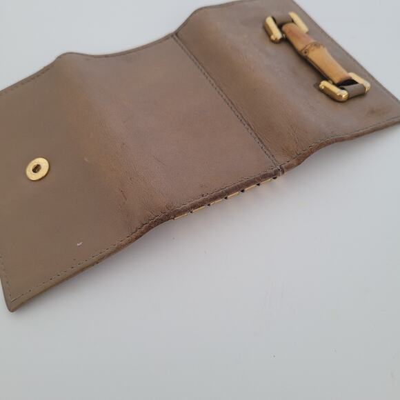 Gucci Bamboo Key Holder Wallet Case Leather Small Unisex Beige Trifold - Picture 8 of 11